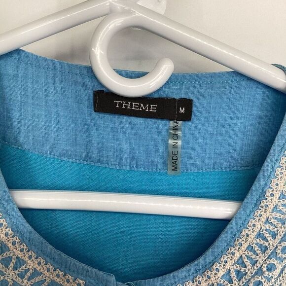 Ladies Theme Embroidered cotton/linen blend Dress blue/white medium - Picture 4 of 7